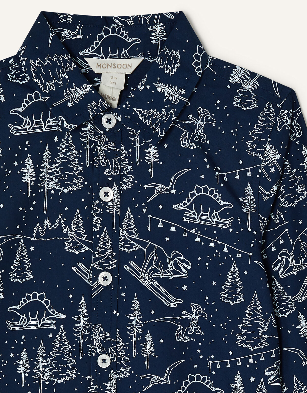 Christmas Dinosaur Print Shirt Blue ...